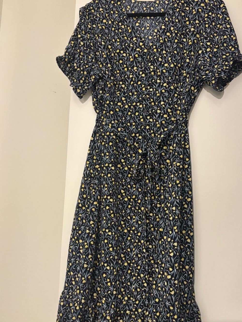 Navy Floral Tie-Waist Midi Dress